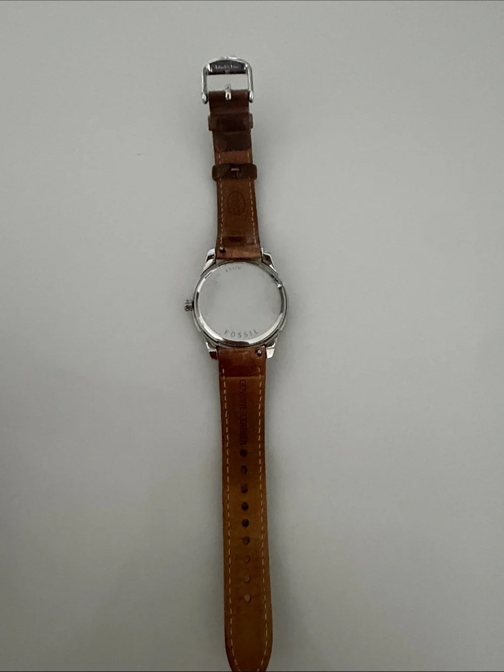 Fossil Silver-Tone Case with Brown Leather Strap Men's Watch